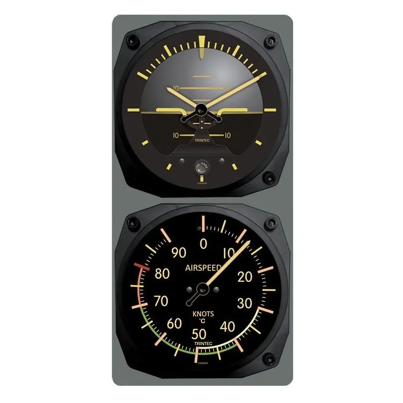 Vintage Artificial Horizon/Airspeed Clock & Thermometer Set