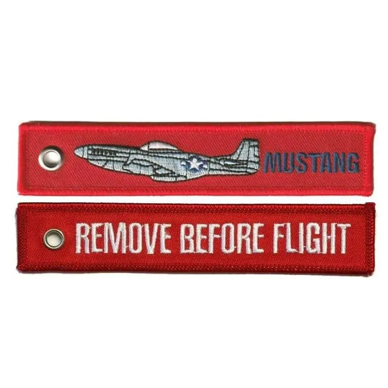 "Remove before flight P51 MUSTANG" Keychain